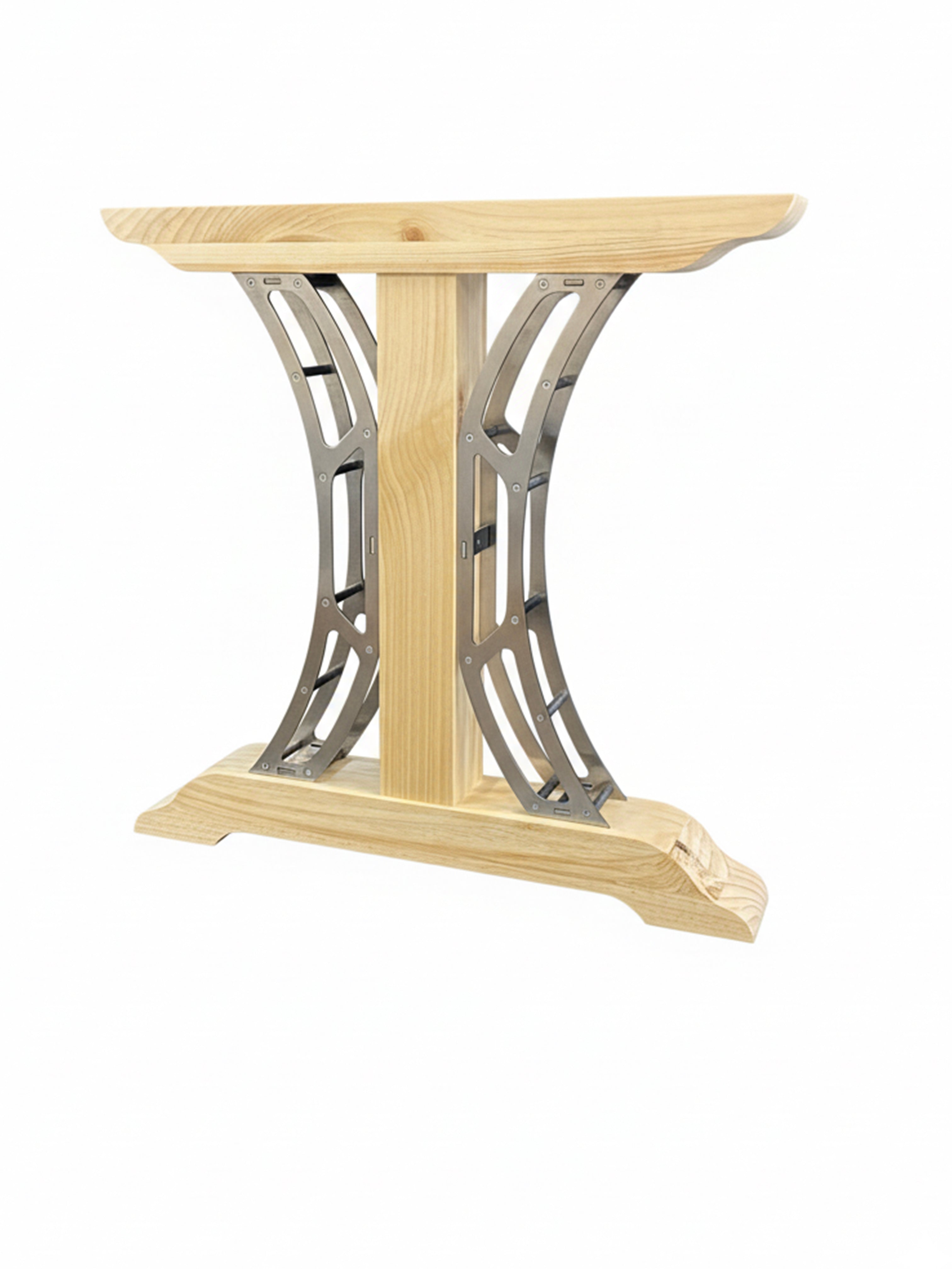 Wooden table leg with metal on a white background